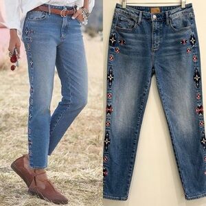 Driftwood Gizelle Embroidered Jeans Toluca Aztec Slim Straight Women’s 26
